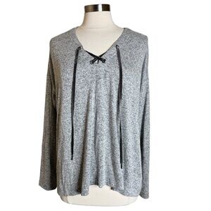 Rails Leigh Melange Gray‎ Pullover Top Long Sleeve Lace Up Shirt Women’s Large